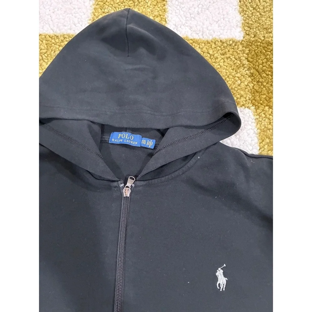 Polo Ralph Lauren Men XXL Black Double Knit Full Zip Hoodie Pony Logo Sweatshirt